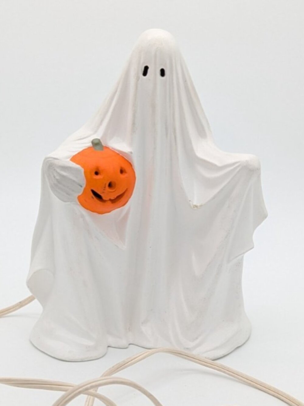 Vintage Byron Molds 1988 Ceramic 9.5" Halloween Ghost & Jack-O-Lantern Pumpkin